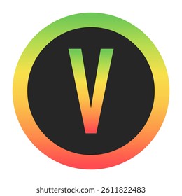 Modern Capital Letter V design with a red-to-green gradient border on a black background. Ideal for branding, logos, or minimalist design projects.