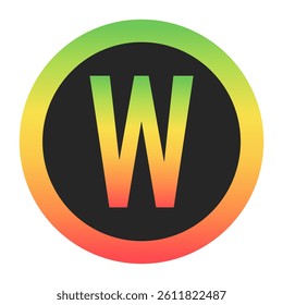 Modern Capital Letter W design with a red-to-green gradient border on a black background. Ideal for branding, logos, or minimalist design projects.