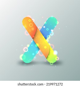 Modern Capital Letter X made of colorful paper with light reflexions