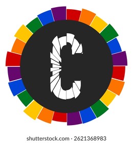 Modern capital white Letter C Design with Multicolor Geometric Ring