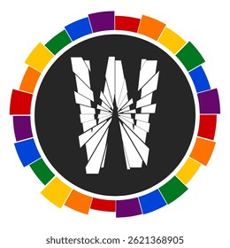 Moderno maiúsculo branco Letra W Design com Anel Geométrico Multicolor, Fechado em um Quadro Preto