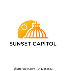 Modern Capitol building construction logo with Sunset and icon design suitable for your business, company or personal branding.