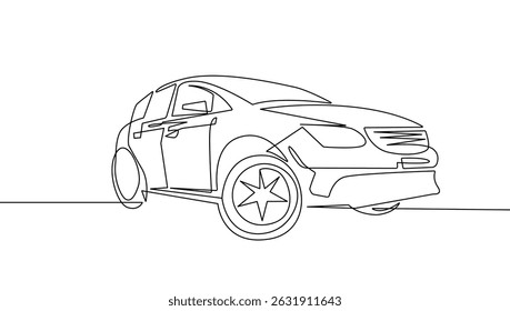 Modern Car Continuous One Line Drawing. Auto Simple Abstract Black and White Minimal Single Line Art Vector Illustration. Not AI