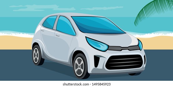 Modern car design on the beach in summer