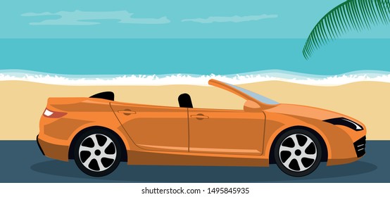 Modern car design on the beach in summer