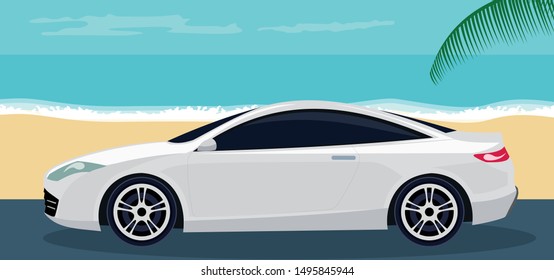 Modern car design on the beach in summer