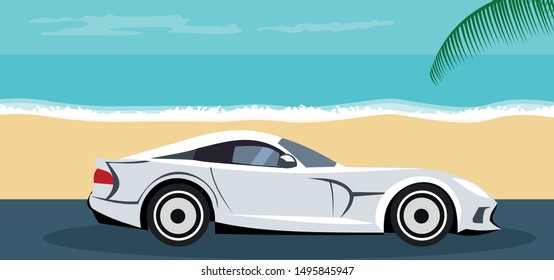Modern car design on the beach in summer