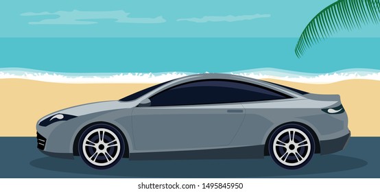 Modern car design on the beach in summer