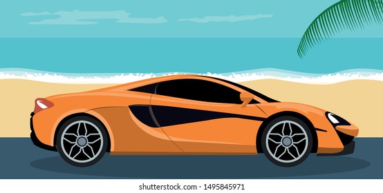 Modern car design on the beach in summer