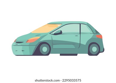 Modern car driving fast on blue backdrop isolated
