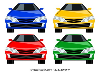 modern car front view flat cartoon isolated white background