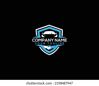 Modern Car and Handshake Logo Design Concept. Creative and Modern Vector Badge Shield Logo Template.	