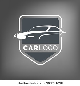 Modern car icon on gradient grey background. Sports coupe silhouette logo design template.