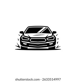 Modern car illustration. Front view black silhouette on transparent background showcasing a clean aesthetic car design