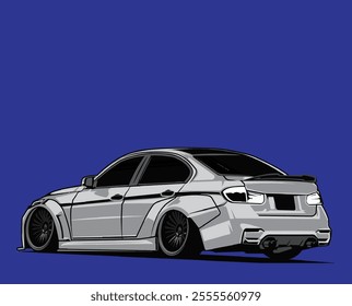 Modern Car Illustration Vector With Blue Background.