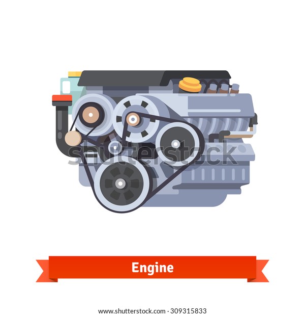 Modern car internal combustion engine.\
Complete overhaul repair. Flat style 3d vector illustration\
isolated on white\
background.