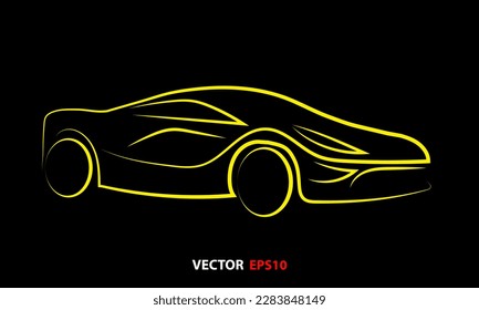Modern car minimalistic line illustration. line art. Car outline. Dark background.