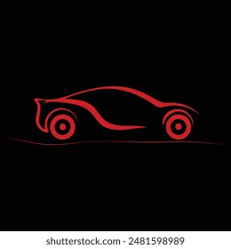 Ilustración de línea minimalista de coche moderno. Esquema del coche. Fondo oscuro. Texto perfilado.