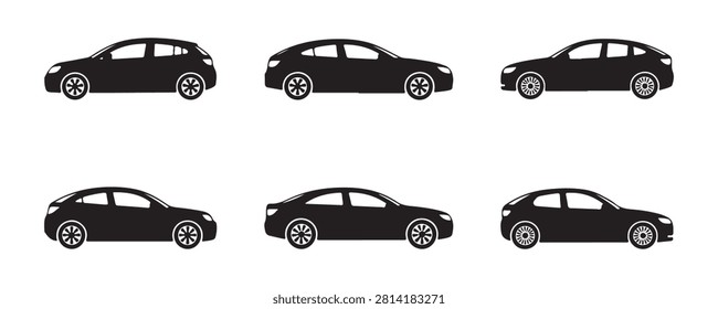 Modern car outlines side view profiles hatchback sedan coupe sport utility vehicles.