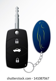 Modern car remote and ignition key with keyholder