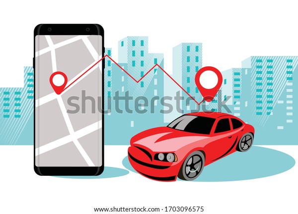 Modern car rental and general mobility\
concept. Vector flat cartoon\
illustration.