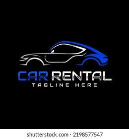 Modern Car Rental Logo Template .Racing Car Silhouette. Simple Line Car Vector Illustration.