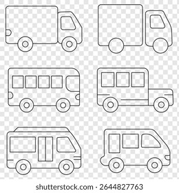 Modern car set in linear style on transparent background.