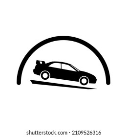 Modern Car Silhouette Simple Icon Sign With Half Circle On Background