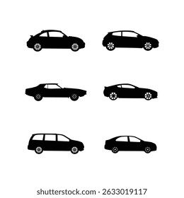 Modern Car Silhouette Vector Set Collection of Black Vehicle Icons and Shapes for Automotive Design and Transport Concepts on White Background
