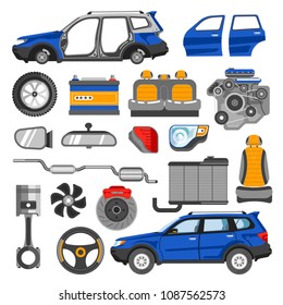 Modern car in solid and disassembled form with all details