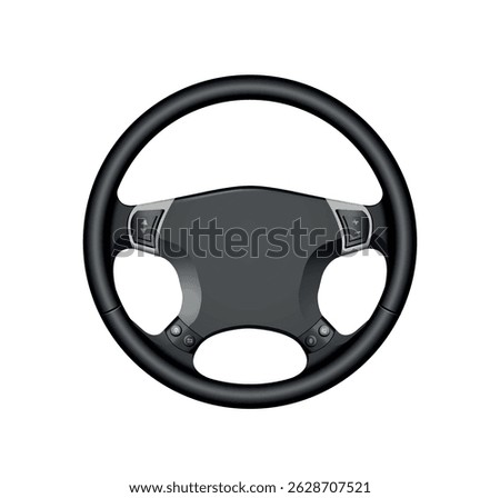 Modern car steering wheel isolated on white background. Vector realistic illustration