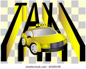 Modern car taxi and text on light background