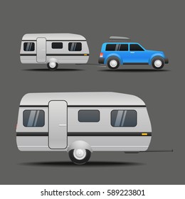 Modern car with the trailer. Vector illustration