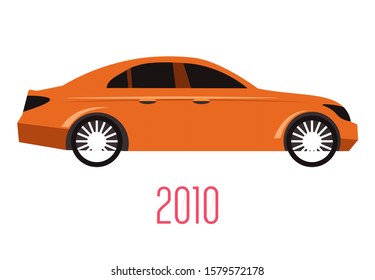 Modern car, vehicle of 2010, transport evolution isolated sedan model icon vector. Transportation and automobile industry, motorcar historical development. Comfortable auto, automatic transmission