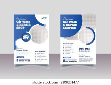 Modern car wash flyer, auto car repair, car workshop flyer template design suitable for brochure cover or poster design