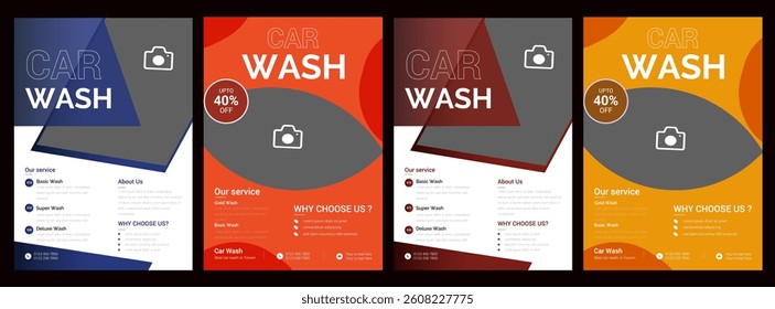 Modern Car Wash Flyer.Vector layout design with car for car wash service. Adapt to poster, flyer or banner. A4 size.
