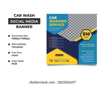 modern car washing service social media post template design with an image placement, professional colors used in the design, this template can be used as web banner. vector square template, eps