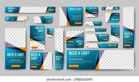 Modern Car Web advertising banner template design. Modern web layout set with standard size. vector