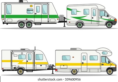 Modern caravan. Detailed illustration of car and travel trailers in flat style