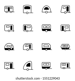 modern caravan, motorhome, campervan icon set. creative trailer solid line icons sign, vector illustration.