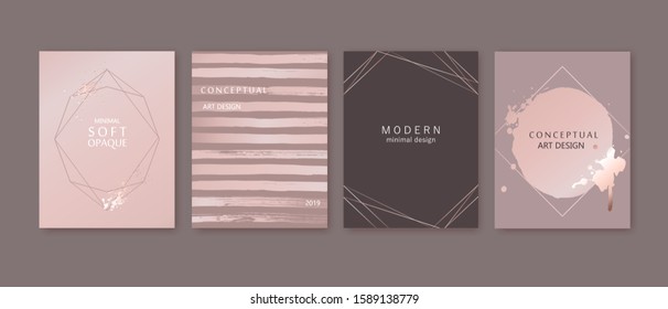 Modern card design. Hand drawn background. Gold, pink brochure, flyer, invitation template. Business identity style. Geometric shape. Vector.