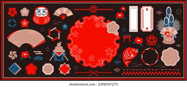 A modern card design template with a Japanese pattern