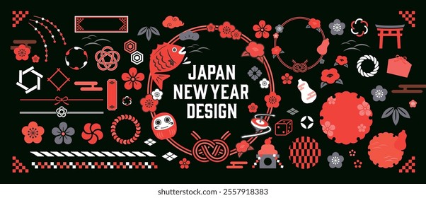 A modern card design template with a Japanese pattern