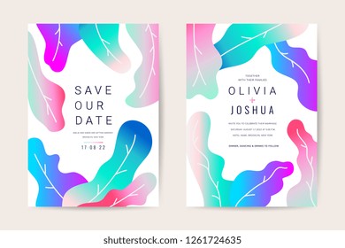 Modern Card design and Wedding invitations template with gradient leaf background Vector  