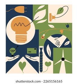 Modern card with ESG concept. Postcard about environmental, social governance and environmental sustainability. Vector illustration in flat style