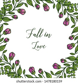 Modern card fall in love, with decor purple flower frame. Vector