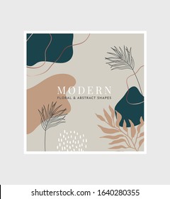 Modern card with floral and abstract shapes. Minimal and trendy elements. Abstract universal art web header template. Vector illustartion