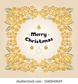 Modern card merry christmas and happy new year, with artwork of green leafy floral frame. Vector