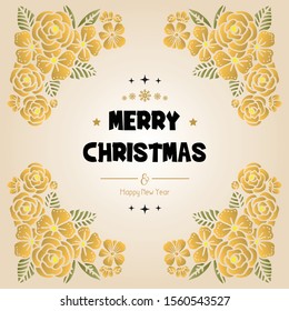 Modern card merry christmas and happy new year, with artwork of green leafy floral frame. Vector