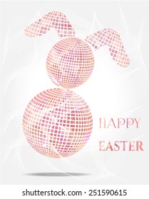 Modern card with pink, easter bunny on bright background